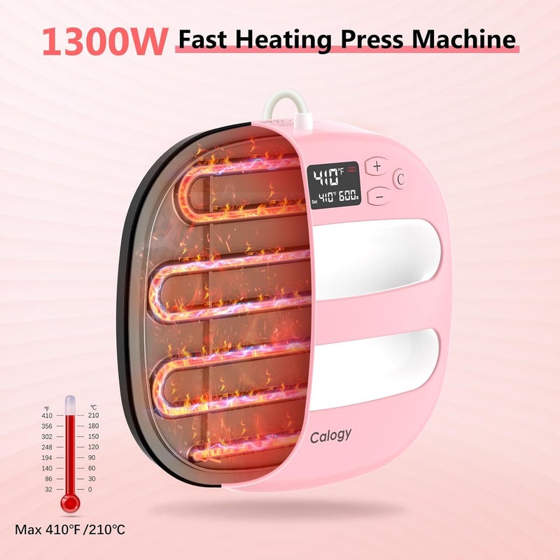 Calogy Heat Press Machine for T-Shirts 10"X10", Portable Heat Press Fast Up to 410℉(210 ºC), Precise Temp Control, 15 Mins Auto Off for Bag, Pillows Sublimation Vinly Transfer(Pink White, 10 x 10 in) - Image 3